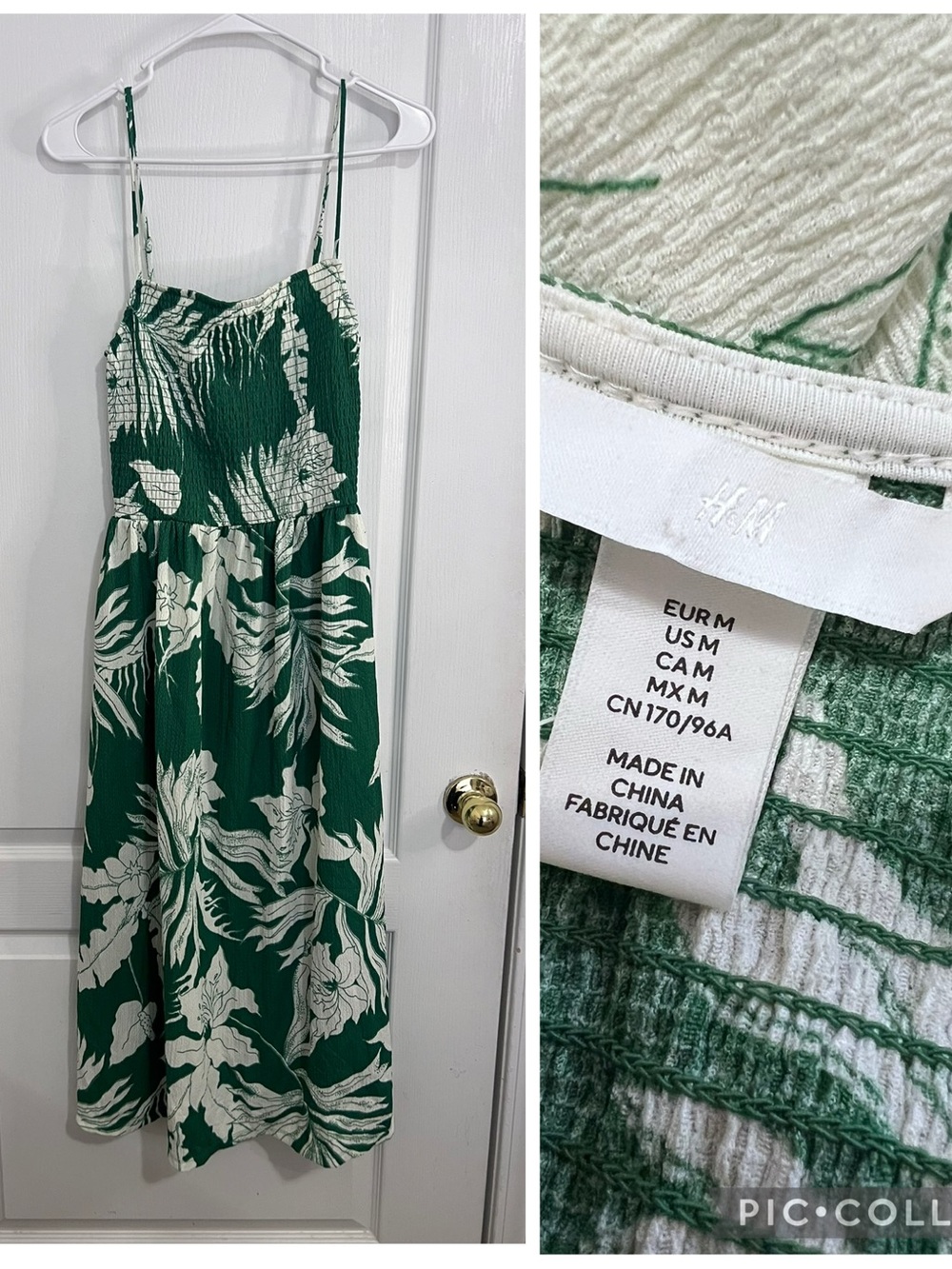 H&M Green and White Floral Smocked Midi dress size M